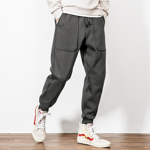 Pantalon de jogging décontracté pour homme en molleton bouclette ample, coupe droite, anti-plis, grande taille, respirant, imperméable, uni - Product Image 5