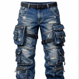 2026 Spring Autumn Hot Sale Custom Logo Jeans Men 100% Cotton Blue Straight Baggy Jeans Multi Pocket <b>Work</b> Pants - Product Image 1