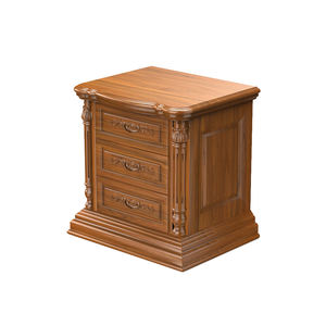 Table de nuit en teck sculpté à la main de style européen et royal avec 3 tiroirs pour la décoration de la chambre à coucher - Product Image 1