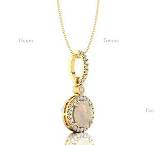 Collar con colgante redondo de diamante Halo de ópalo etíope natural con lazo de diamante en oro sólido de 14K con regalo de joyería de diamante genuino - Product Image 5