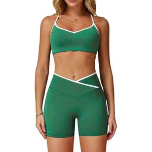 Sublimación personalizada Sujetador deportivo sin costuras Pantalones cortos Mujeres Dos piezas Gimnasio Activewear Secado rápido Correr Entrenamiento Fitness Conjuntos - Product Image 6