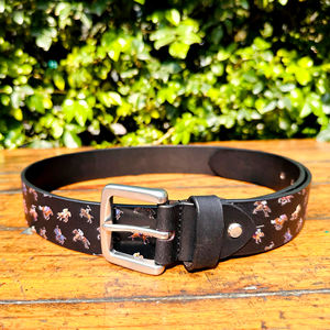 Argentine vache Polo imprimé ceinture en cuir pour hommes femmes laiton massif noir mat finition boucle longueur personnalisée mode/Style décontracté - Product Image 5