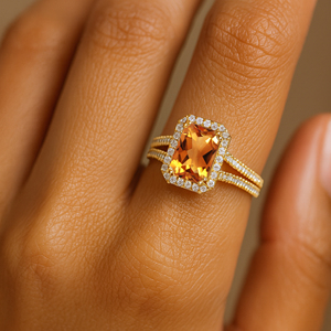 Anillo de racimo personalizado de oro rosa macizo de 18K con piedras preciosas de citrino natural y diamantes genuinos, anillo nupcial fino, joyería OEM ODM - Product Image 6