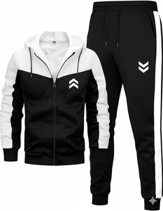 Conjunto deportivo sólido con capucha de dos piezas | Opción de logotipo personalizado | Ropa de invierno de moda 100% algodón - Product Image 1