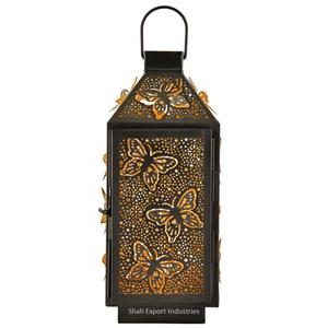 Lanterne à bougie suspendue en métal et verre de forme marocaine noire finie pour la maison et les lanternes de décoration de table de Noël - Product Image 6