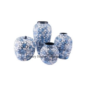 Fancy Design Enameled <b>Sticker</b> Heavy Duty Vase Blue Color Floral Design <b>Sticker</b> Set of 4 Different Size Durable Pots and Planters - Product Image 1