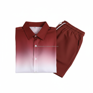 Ensemble chemise et short décontracté pour homme sur mesure OEM, été, deux pièces, respirant, en spandex/coton, chemise boutonnée dégradée, service OEM - Product Image 6