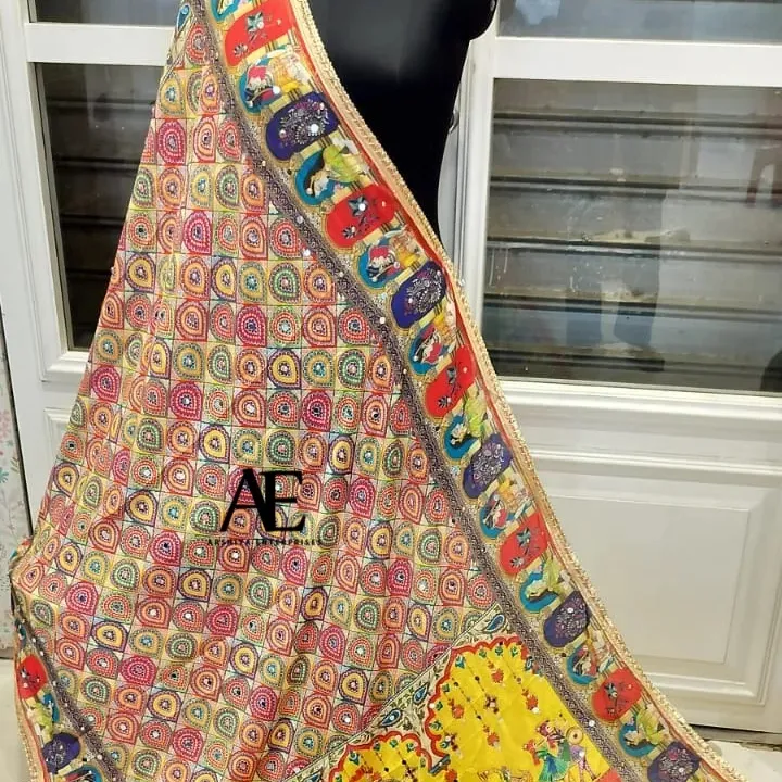 New Fancy Handmade Thêu Gương Làm Việc Pakistan Lụa Dupattas Bohemian Tay Thêu Đầy Màu Sắc Dupattas Cho Phụ Nữ Quần Áo