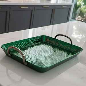 Bandeja de servicio roja de Metal martillado, utensilios de cocina, utensilios de Bar, hogar, Hotel, restaurante, bandejas decorativas para frutas y Chocolate con asas - Product Image 4