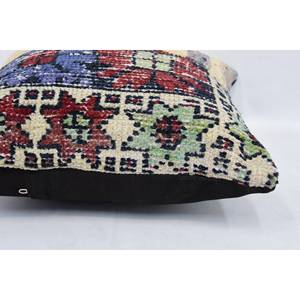 Oreiller Kantha en laine multicolore patchwork 16x16 pouces Coussin décoratif tissé avec motif vintage - Product Image 5