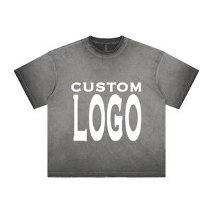 เสื้อยืดผู้ชายลายครอปซักเสื้อแบบกรดเสื้อยืดผ้าฝ้ายฟอกสีแบบวินเทจฟอกสี100% - Product Image 3