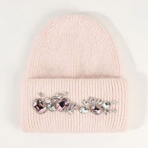Customizable Handmade Acrylic Beanie <b>Hat</b> Custom Logo Crystal Embellishments Ribbed Knit Breathable Waterproof <b>Winter</b> Head Warmer - Product Image 5