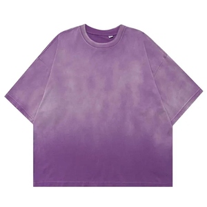 เสื้อยืดผ้าถักสำหรับผู้ชายขนาดใหญ่พิเศษของผู้ชายสีดำไล่ระดับสีแบบวินเทจผ้า300 GSM - Product Image 2