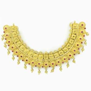 Ensemble collier et boucles d'oreilles de mariage en laiton plaqué or 14K 18K 24K de fabrication indienne, design floral court, vente en gros - Product Image 4