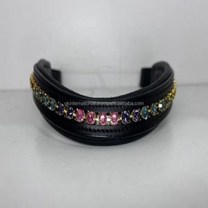 Forma curva Arco Iris diamante Bling cadena Canal vacío acolchado cuero caballo ceja banda en tamaños de mazorca completo pedido al por mayor - Product Image 4