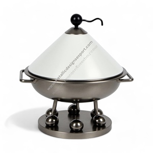 Casserole blanche contemporaine avec support à boules unique Plats de service en métal élégants et ronds Cuisine marocaine - Product Image 1