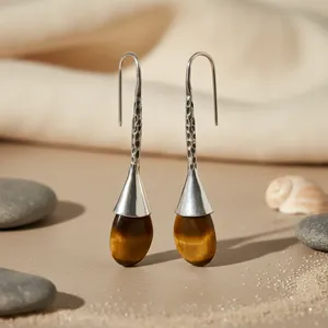 Boucles d'oreilles pendantes en argent 925 pour femmes avec placage or 18 carats, style mignon, perle, diamant, bijoux en pierres précieuses pour les mariages - Product Image 2