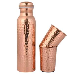 Bouteille et verre combinés, bienfaits pour la santé, bouteille d'eau en cuivre pur artisanale, 950 ml, design martelé sans joint, étanche - Product Image 2