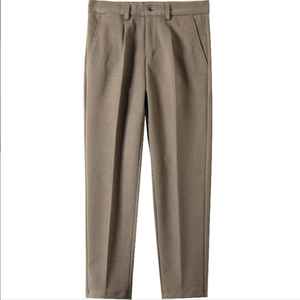 Pantalon habillé décontracté coupe ajustée pour homme Design chiné léger Devant plat Taille moyenne Motif droit Tissu peigné teint uni - Product Image 2