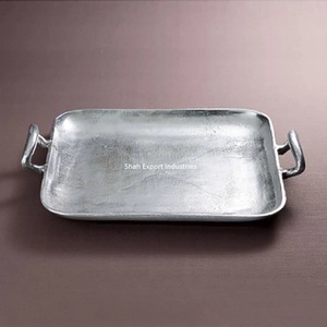 Engraving Design Silver Finished Metal Food <b>Serving</b> <b>Tray</b> for Hotels and Restaurant Supplies Food <b>Serving</b> <b>Tray</b> with Handle - Product Image 2