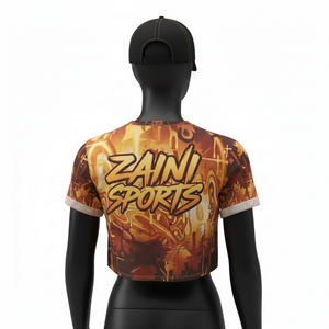 Camiseta Corta de Moda para Mujer, Tela Deportiva de Poliéster Ligero de Primera Calidad de 180 GSM, Color Marrón Amarillo con Logotipo Estampado - Product Image 2