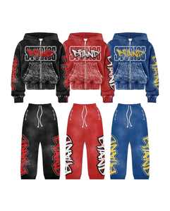 ชุดวอร์มโอเวอร์ไซส์ผ้าฝ้ายเทอร์รี่ซักได้สำหรับผู้ชายชุดวิ่งแบบมีฮู้ดกางเกงขาสั้นผ้า100% ออกแบบได้ตามต้องการ - Product Image 1