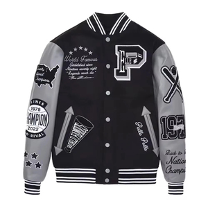 ราคาขายส่ง เสื้อแจ็คเก็ต Letterman มหาวิทยาลัย แบบสั่งทำพิเศษ ไซส์ใหญ่ ผ้าแคนวาสระบายอากาศได้ดี เป็นมิตรกับสิ่งแวดล้อม โลโก้สไตล์ High Street ราคาถูก - Product Image 1