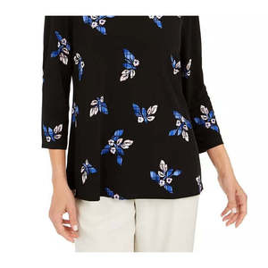 Top Floreale da Donna Charter Club, Taglia M, Nero, Lavorato a Maglia, Stile Vintage Casual, Vestibilità Ampia per Primavera e Autunno - Product Image 3