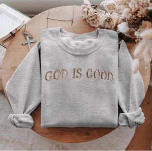 Sweatshirts à col rond en molleton surdimensionné pour femmes, broderie 3D GOD IS GOOD sur le devant, logo décontracté, pull à capuche GK, badge d'hiver - Product Image 4