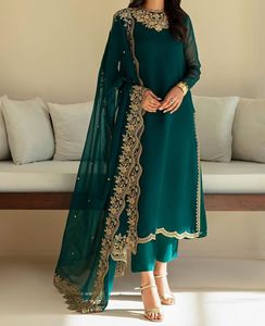 Ensemble de vêtements de fête de créateur en fausse georgette belle séquence de travail brodée Kurta avec pantalon avec Dupatta prêt à porter - Product Image 3