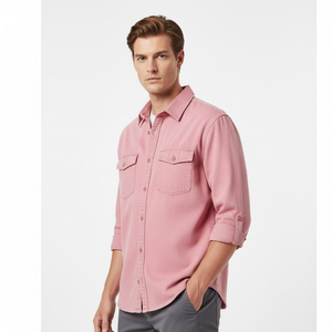 Chemise en jean pour homme à coupe droite et coupe ajustée Chemise en jean souple délavée pour homme Chemise en denim indigo classique de style décontracté et intelligent - Product Image 1