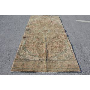 Vintage Turkish Rug Classic <b>Brown</b> Blue Patchwork Design Handmade <b>Wool</b> Large Area 4.5 X 9.3ft Rectangle Hallway Room New Latex - Product Image 1