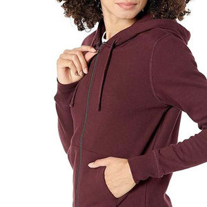 Sweat à capuche décontracté pour femme en molleton de coton/polyester de haute qualité, à manches longues, avec fermeture éclair, poche, uni, teinture unie, pour le printemps et la rue - Product Image 3