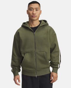 Sudadera con Capucha y Cremallera para Hombre, Forro Verde Oliva, Corte Regular, Color Sólido, Tejido de Punto, 100% Algodón, Transpirable, Ropa Casual de Otoño - Product Image 4