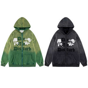 Vente chaude personnalisable unisexe hiver fermeture éclair sweats à capuche 100% coton lavé à l'acide brodé polaire surdimensionné - Product Image 1