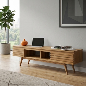 Solid Wood Scandinavian Modern Slatted Living Room Cabinets 5+ Drawers Eco-Friendly Durable <b>Sideboard</b> Buffet Credenza for Media - Product Image 2