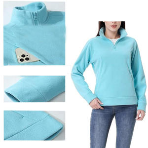 Custom Embroidery Logo Blue Winter Warm Womens Fleece Top Hoodies Fluffy Sherpa Fleece With <b>1</b>/4 <b>Zip</b> Women's <b>Sweatshirt</b> - Product Image 2