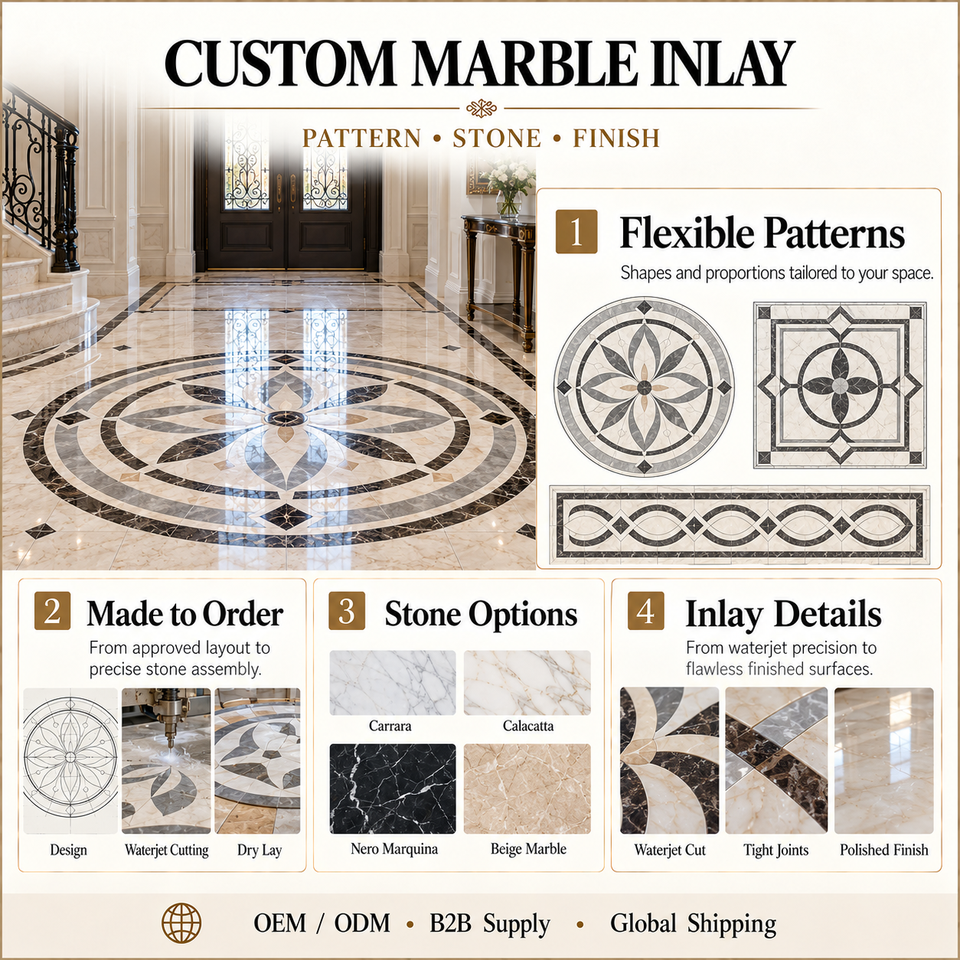 Modern Luxury Carvers White Beige Waterjet Stone Square Marble Floor ...