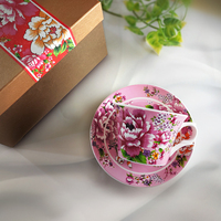 Tasse en céramique Shin Tai Yuan avec motif pivoine rose, impression par transfert d'eau, durable, lavable, vaisselle avec soucoupe