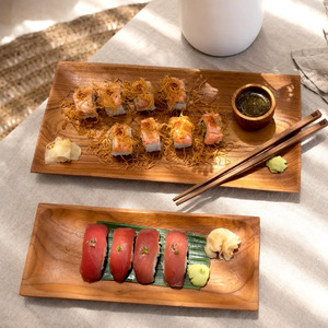 Service de vaisselle de forme carrée, assiette à manger en bois en gros, vaisselle de service en bois durable - Product Image 3