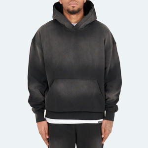 Sweats à capuche pour hommes de haute qualité pull goutte épaule Double fermeture éclair mélange de coton lourd saison d'hiver - Product Image 1