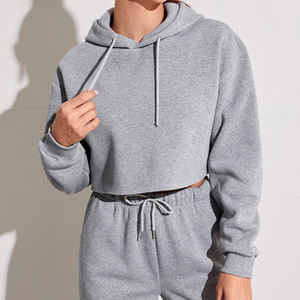 Sudadera corta con capucha antiarrugas y antibolitas a la moda para mujer 100% algodón polar poliéster transpirable para otoño - Product Image 2