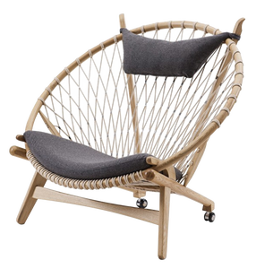 เก้าอี้พักผ่อนทรงกลมสไตล์สแกนดิเนเวียน ทำจากไม้สักแท้ พร้อมเชือกถักและเบาะกันแดด สำหรับใช้ภายใน/ภายนอกอาคาร - Product Image 3