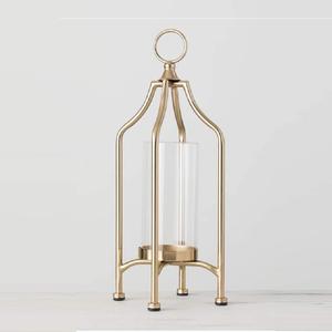 Bougeoir pilier moderne de luxe en métal doré hexagone fait à la main décoration intérieure élégante styliste foudre design mariage noël - Product Image 1