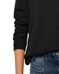 Pull en tricot à col en V noir pour femmes, manches longues, coupe ample, doux, pull d'hiver décontracté, élégant, à porter au quotidien, haut pour femmes, tendance - Product Image 5