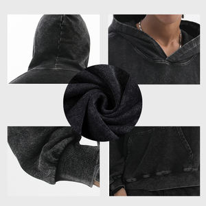 Fabricantes al por mayor de peso pesado en blanco Premium Negro hombres ácido lavado sudaderas con capucha de gran tamaño sudaderas con capucha Stonewashed - Product Image 5