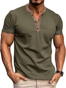 Camisetas Henley informales para hombre, Camiseta clásica de manga corta de algodón con botones, camisetas ligeras sólidas básicas de verano - Product Image 5