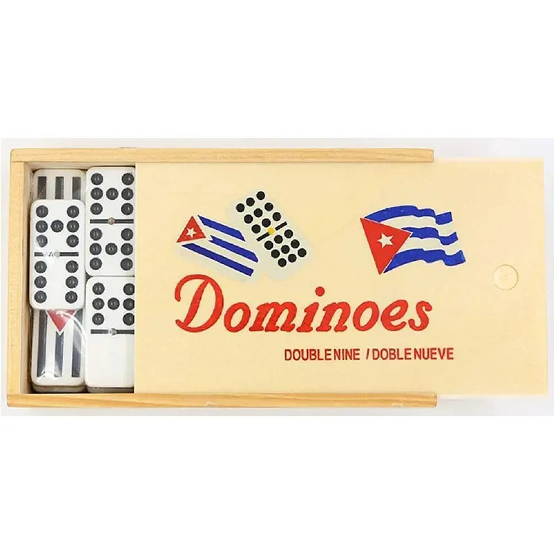 OEM ODM Domino Puerto Rico Bendera Blok Terukir Logo 50*25*8Mm Permainan Domino Set 200*75*49Mm Kotak Domino