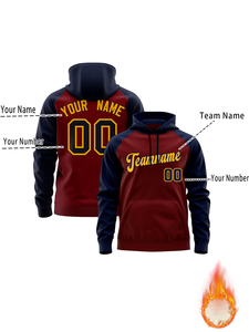Custom Men's <b>Hoodie</b> <b>Red</b> Navy Raglan Sleeve Personalized Name Number Heat Transfer Print Casual Autumn Sweatshirt - Product Image 4