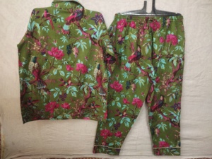 Green Bird Print Cotton Pajama Set Breathable Comfortable Nightwear for Women <b>Sexy</b> Indian Gift for Bridesmaids Lounging Soft <b>PJs</b> - Product Image 3